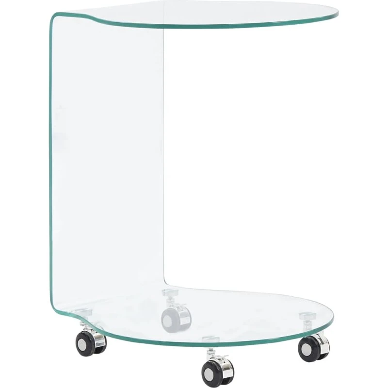 Sofabord i hærdet glas 45×40×58 cm med hjul