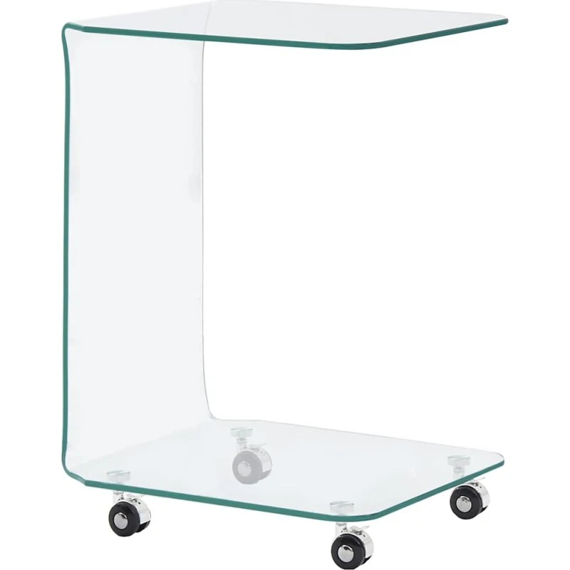 Sofabord i hærdet glas 45x40x63 cm med hjul