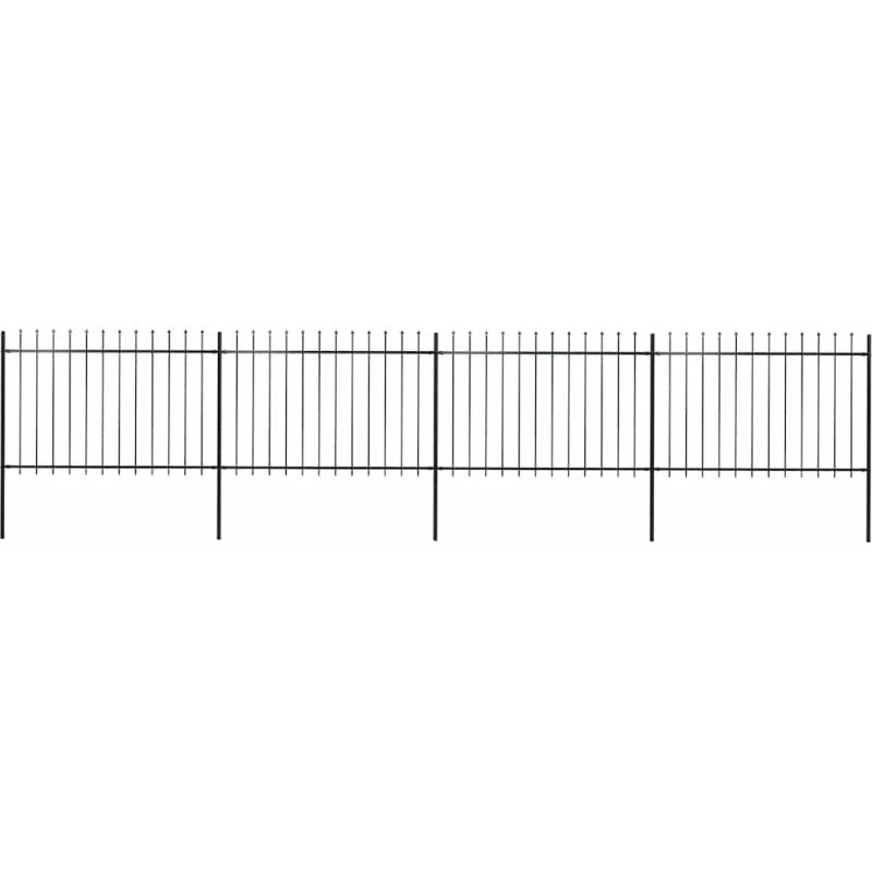 Havehegn i stål med spydtop 714,5x120 cm - sort