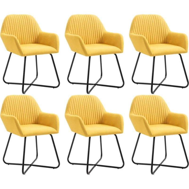 Spisebordsstole 6 stk. i gul stof med stålben