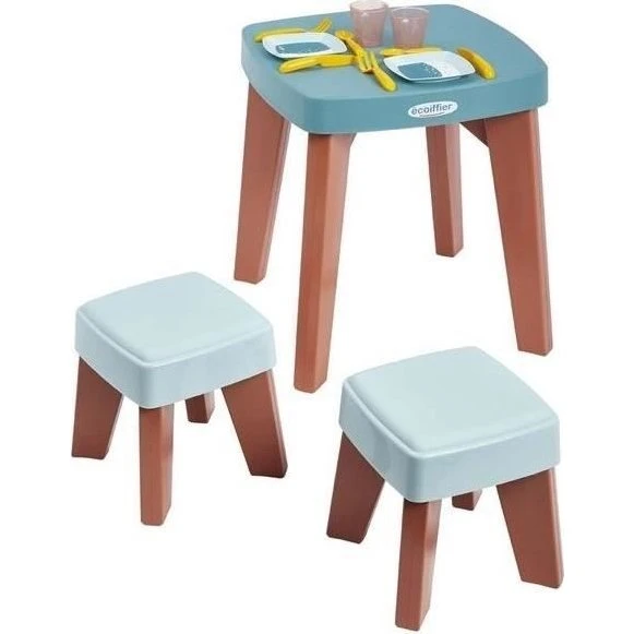 Ecoiffier Vert Azur børnebord med 2 stole og spisesæt (18m+)