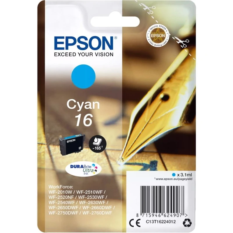 Epson 16 Cyan Blækpatron C13T16224012 – 165 sider