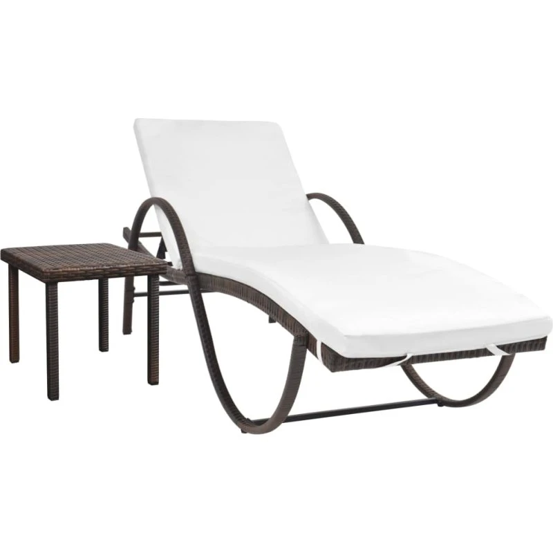 Liggestol sæt med hynde & bord i brun polyrattan