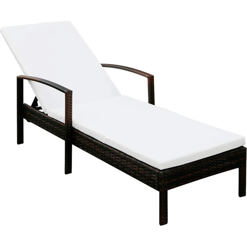 Liggestol i polyrattan med hynde, brun