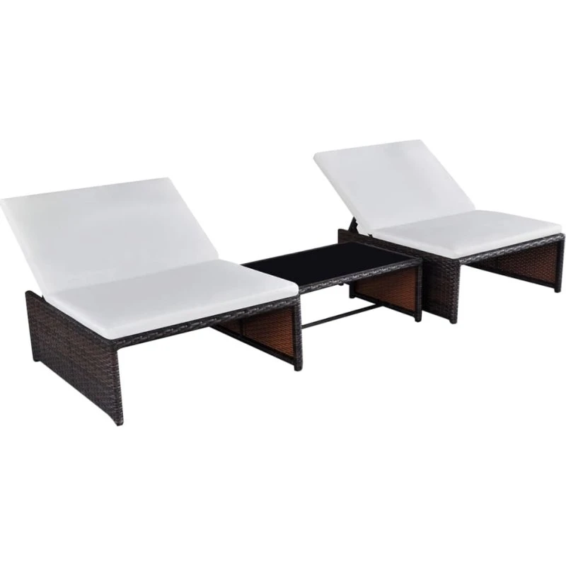 Havestole 2 stk. med lænefunktion og bord i polyrattan