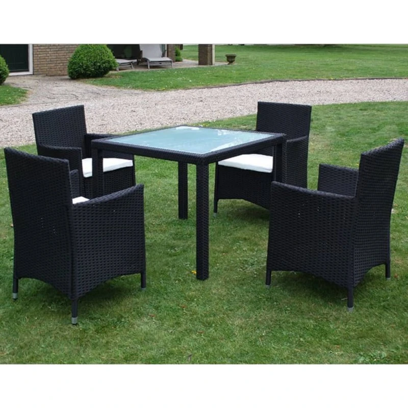 Udendørs spisebordssæt 5 dele i sort polyrattan
