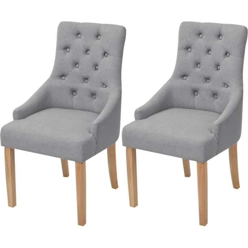 Spisebordsstole 2 stk. stof lysegrå med armlæn og egetræ