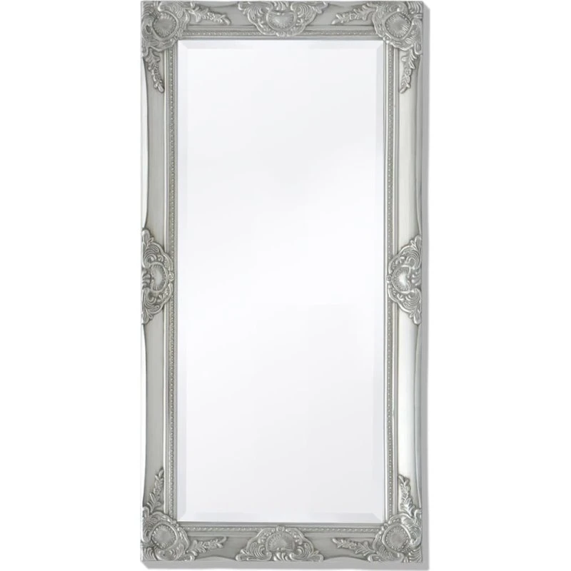 Vægspejl barok 100x50 cm sølv - dekorativ træramme