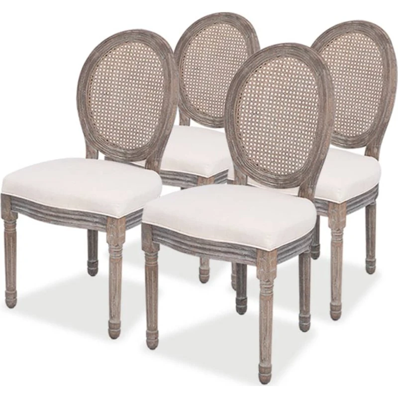 Spisebordsstole 4 stk. creme linned med rattanryglæn