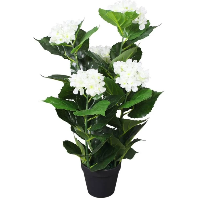 Kunstig hortensia 60 cm i urtepotte - hvid