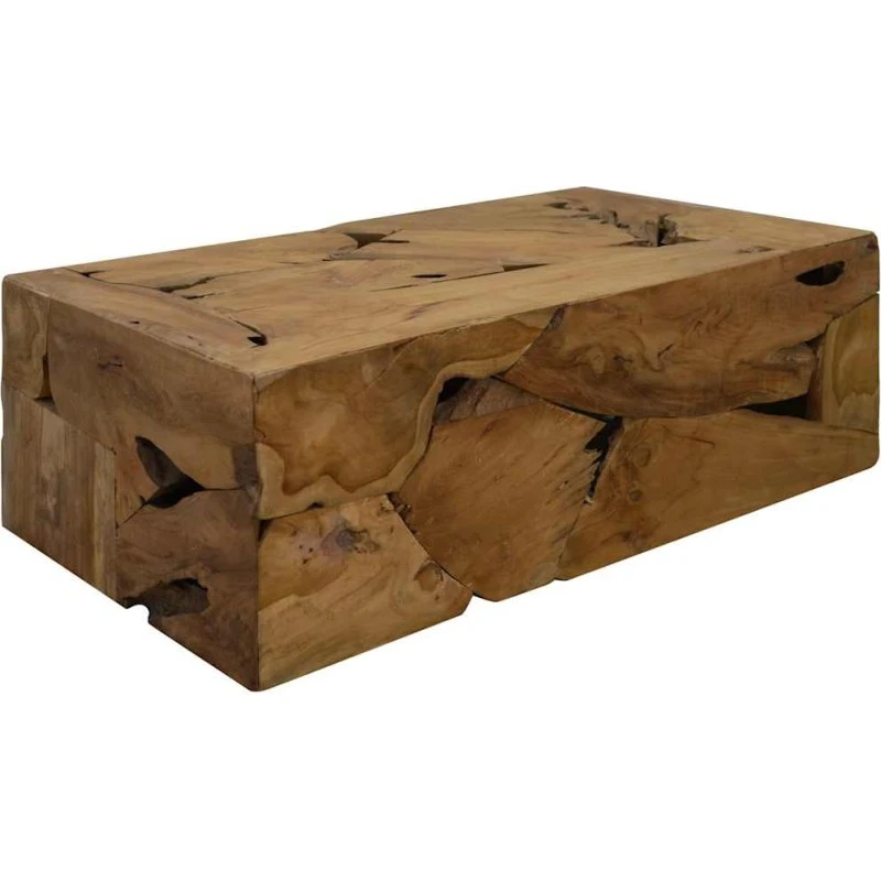 Sofabord i ægte teak 90×50×30 cm – rustikt brunt