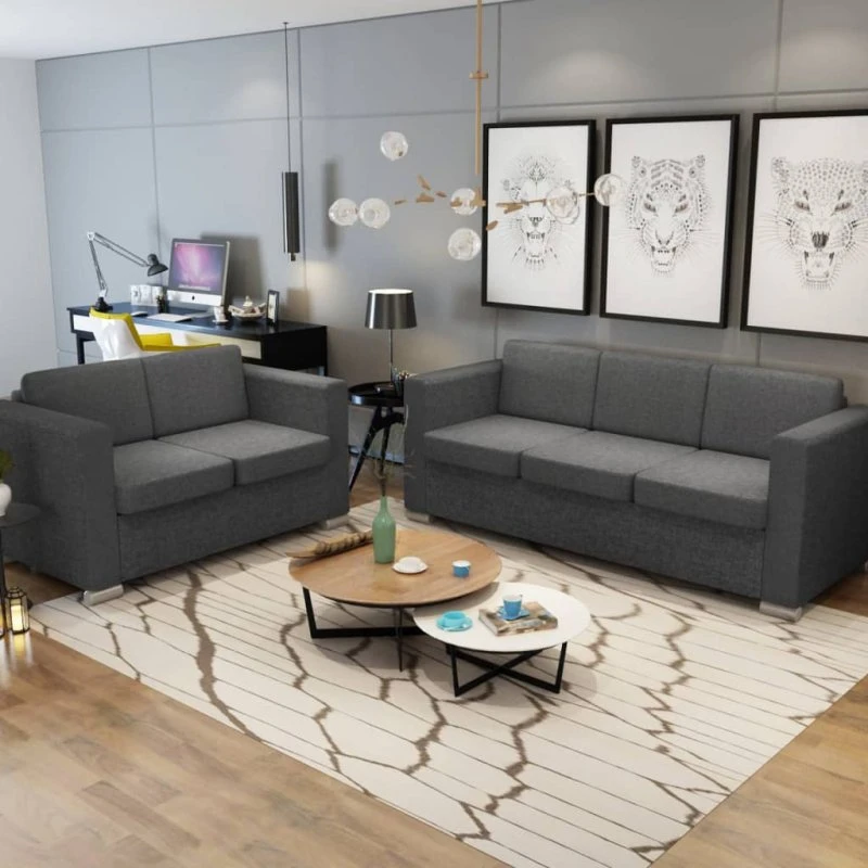Sofasæt 2 dele stof mørkegrå – komfort & moderne