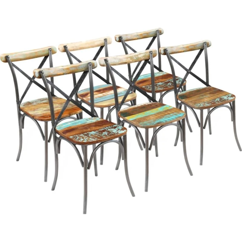 Spisebordsstole 6 stk. i massivt genbrugstræ med stålstel