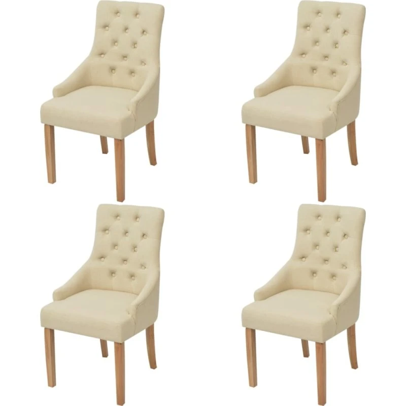 Spisebordsstole 4 stk. creme stof med armlæn og egetræsben
