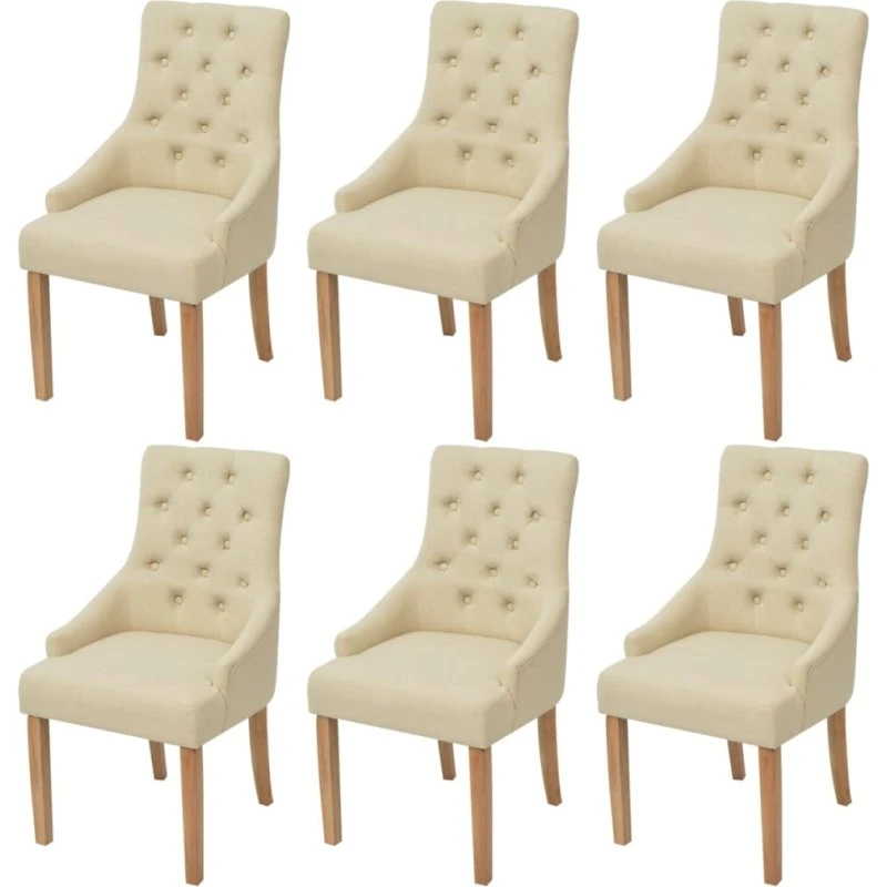 Spisebordsstole 6 stk. creme stof m. armlæn og egetræsben