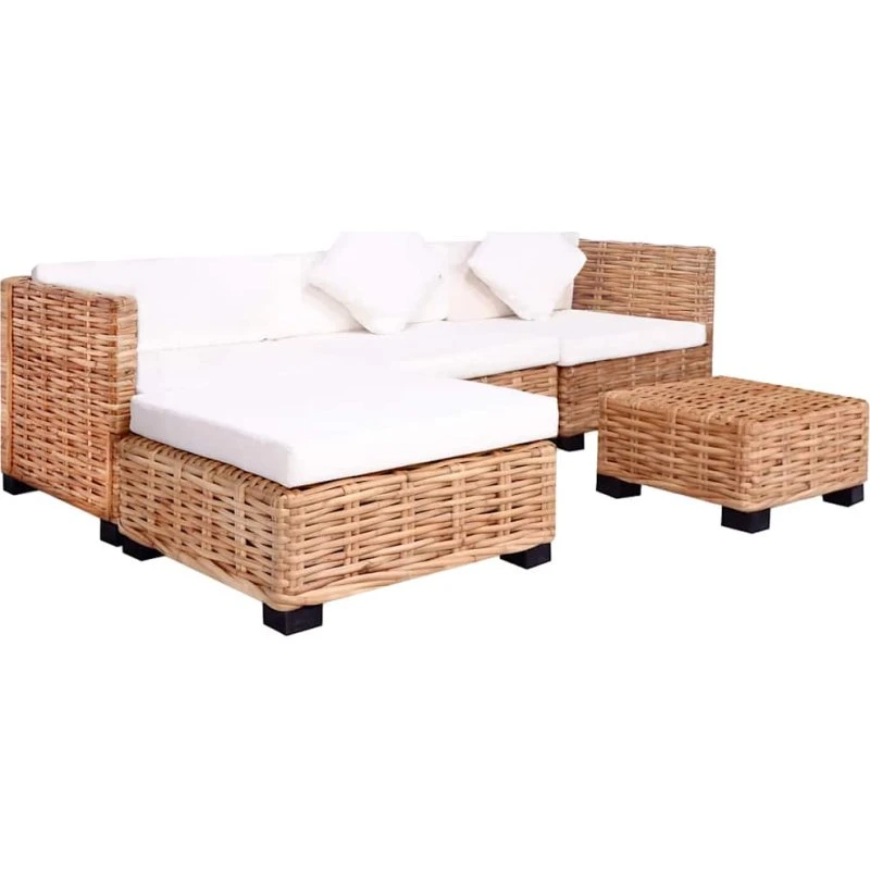 Sofasæt 14 dele i naturrattan med mahogniben