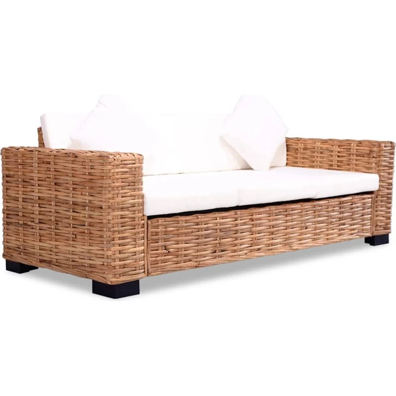 3-personers sofa i naturlig rattan med hynder
