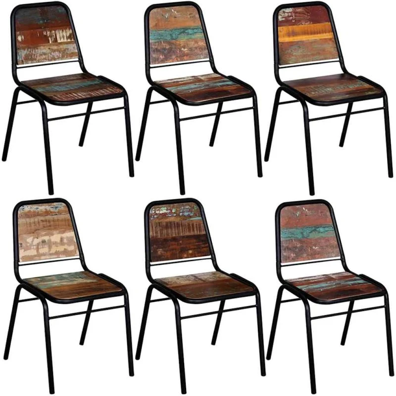 Spisebordsstole 6 stk. i massivt genbrugstræ, vintagestil