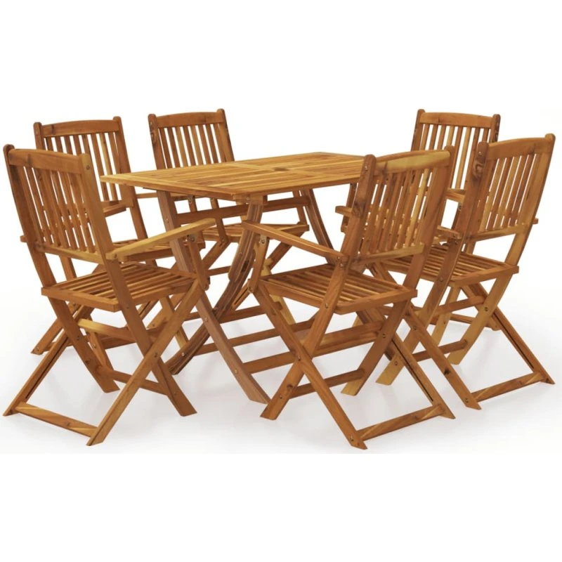 Foldbart udendørs spisebordssæt i massivt akacietræ, 7 dele