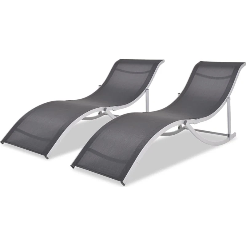 Kurvet liggestol 2 stk. sort/grå – foldbar aluminium