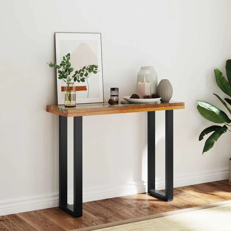 Konsolbord i massiv teak 100x35x75 cm – industrielt design
