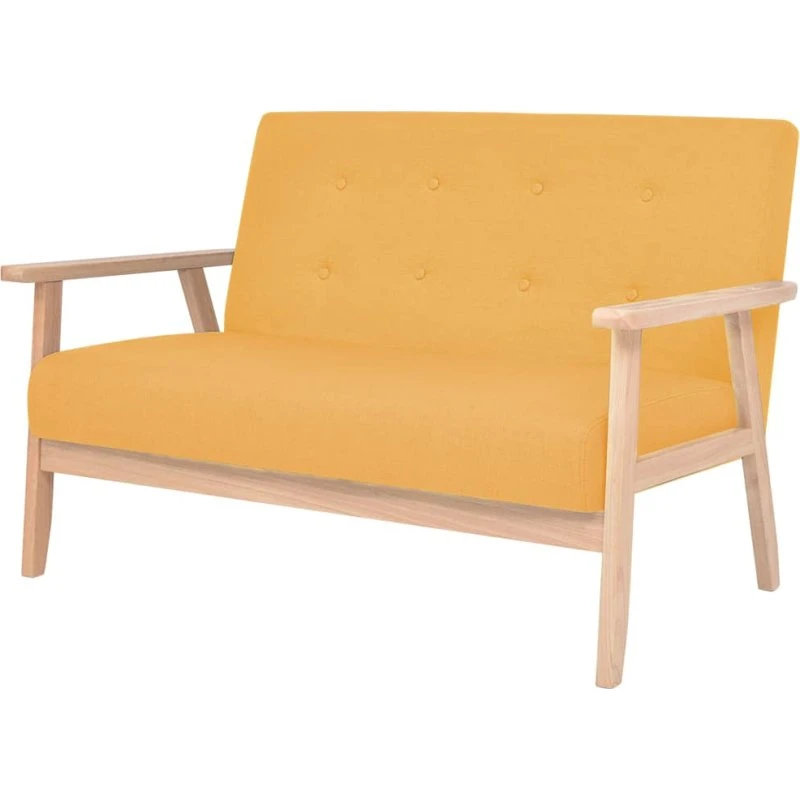 2-personers sofa i gul stof med træramme
