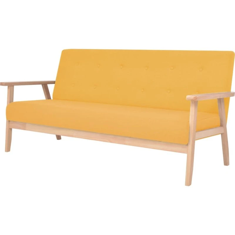 3-personers sofa i gul stof, massiv træramme