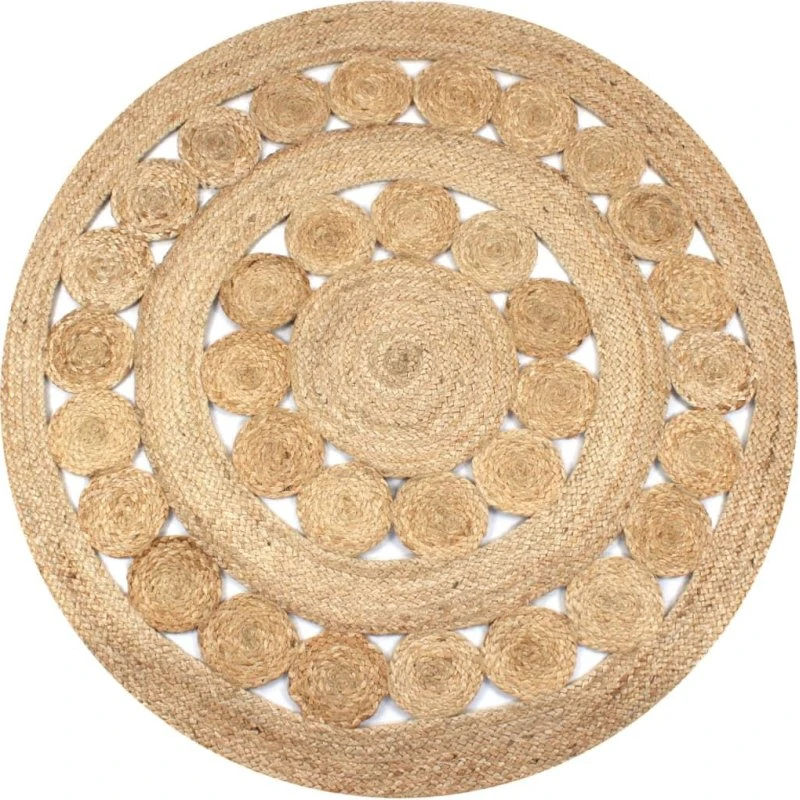 Jutetæppe rundt 120 cm – flettet, håndvævet