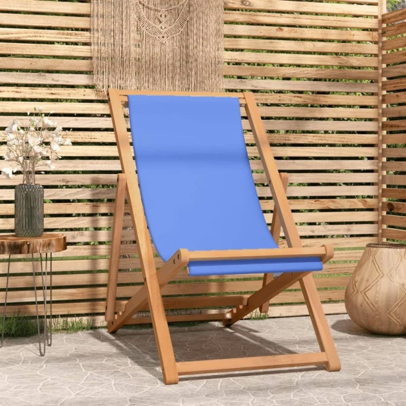 Teak dækstol blå 56x105x96 cm