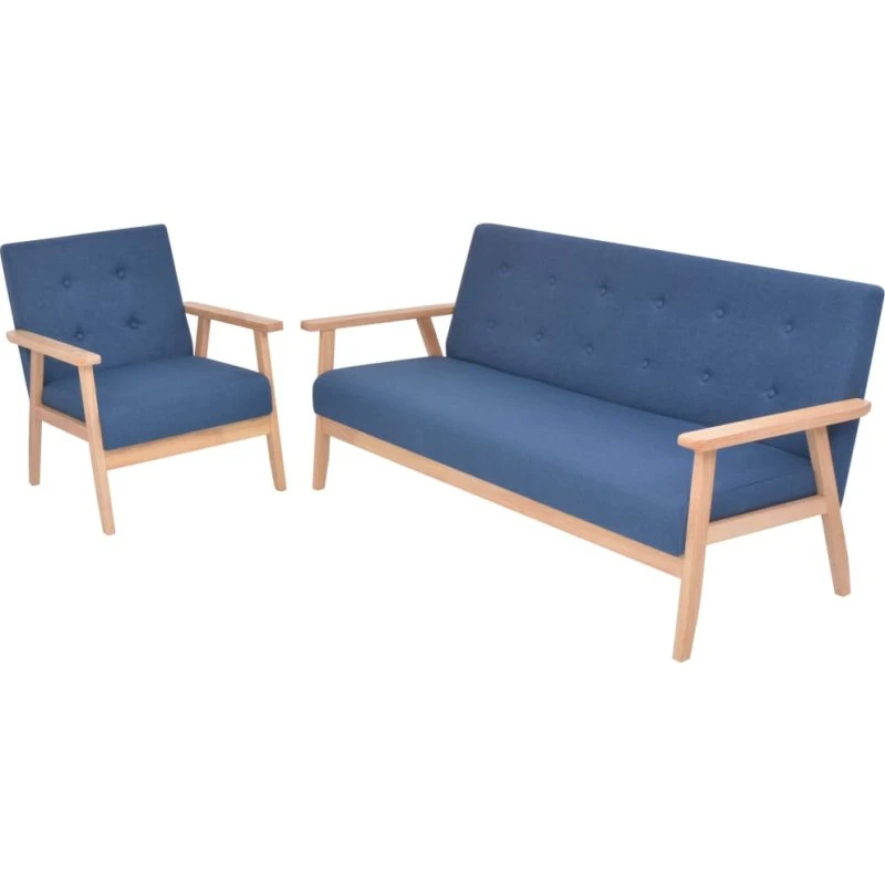 Sofasæt 2 dele i blå stof (3-pers. sofa + lænestol)