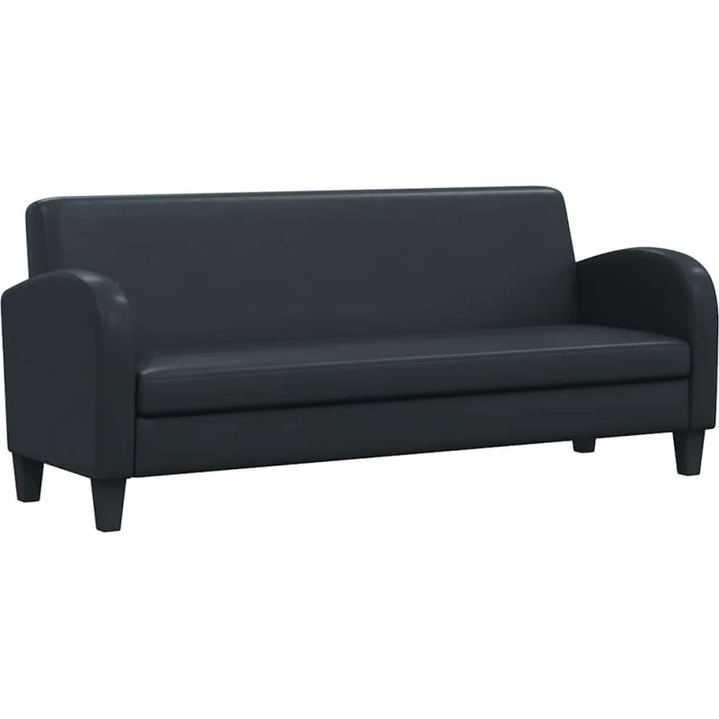 3-personers sofa i kunstlæder, sort – robust træstel