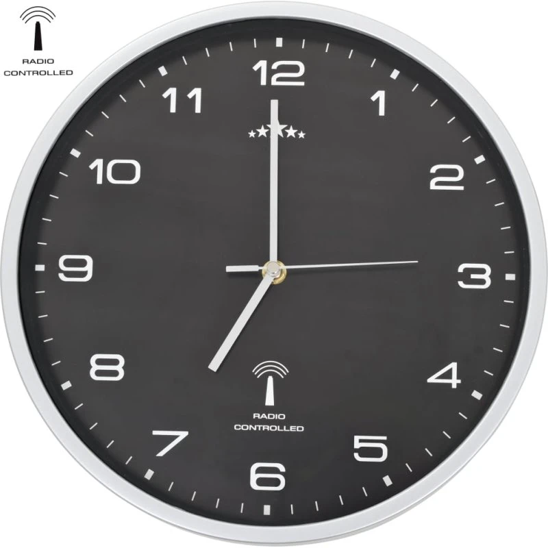 Radiostyret vægur 31 cm – kvarts, sort/sølv