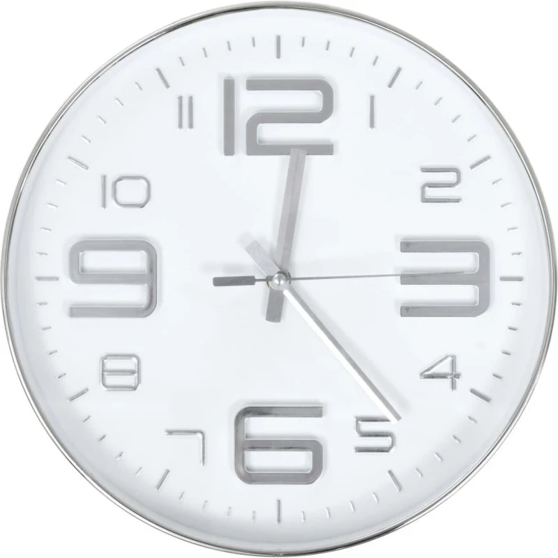 Vægur 30 cm – sølvramme og hvid urskive