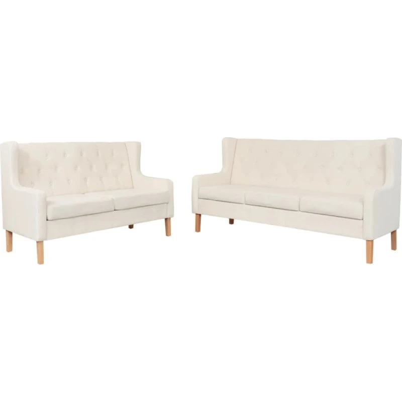 Sofasæt 2-dele cremehvid stof (2- og 3-personers)