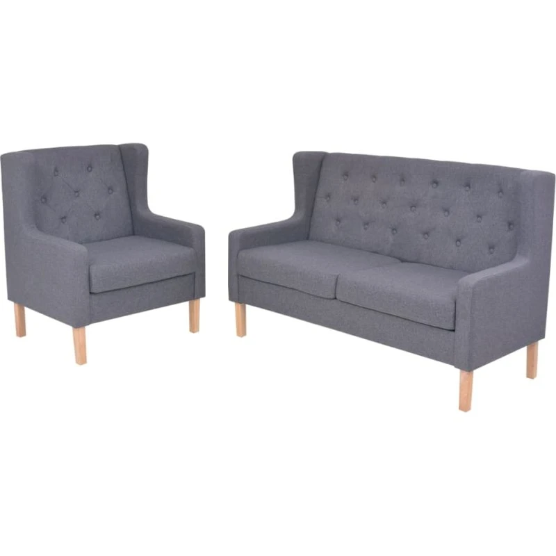 2-dele sofasæt i gråt stof - lænestol + 2-personers sofa