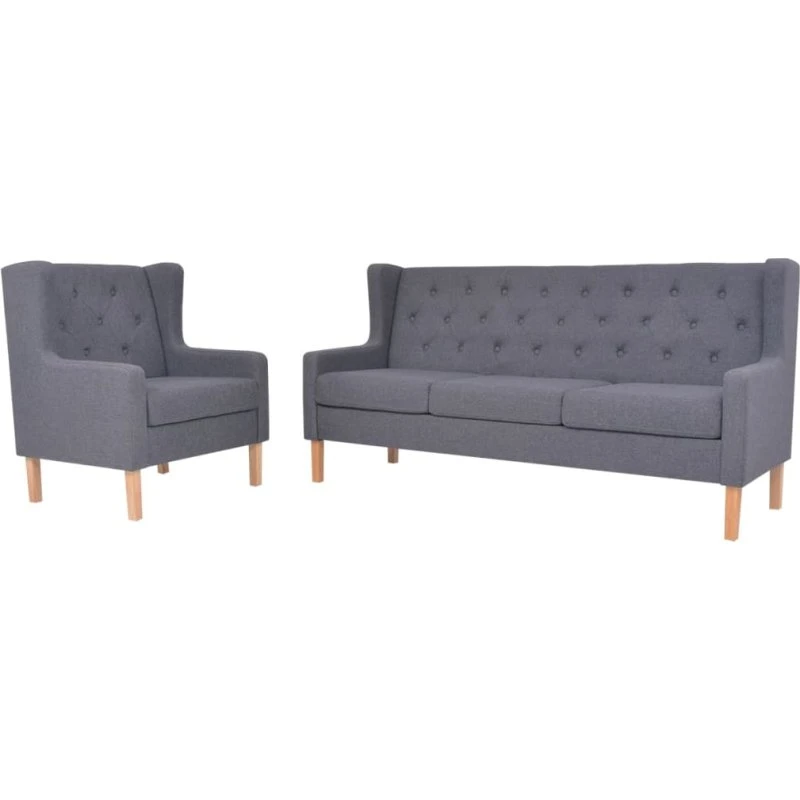 Sofasæt 2 dele i gråt stof - 3-pers. + lænestol