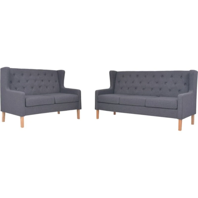 Sofasæt 2 dele stof grå – 3+2 pers., massivt træstel