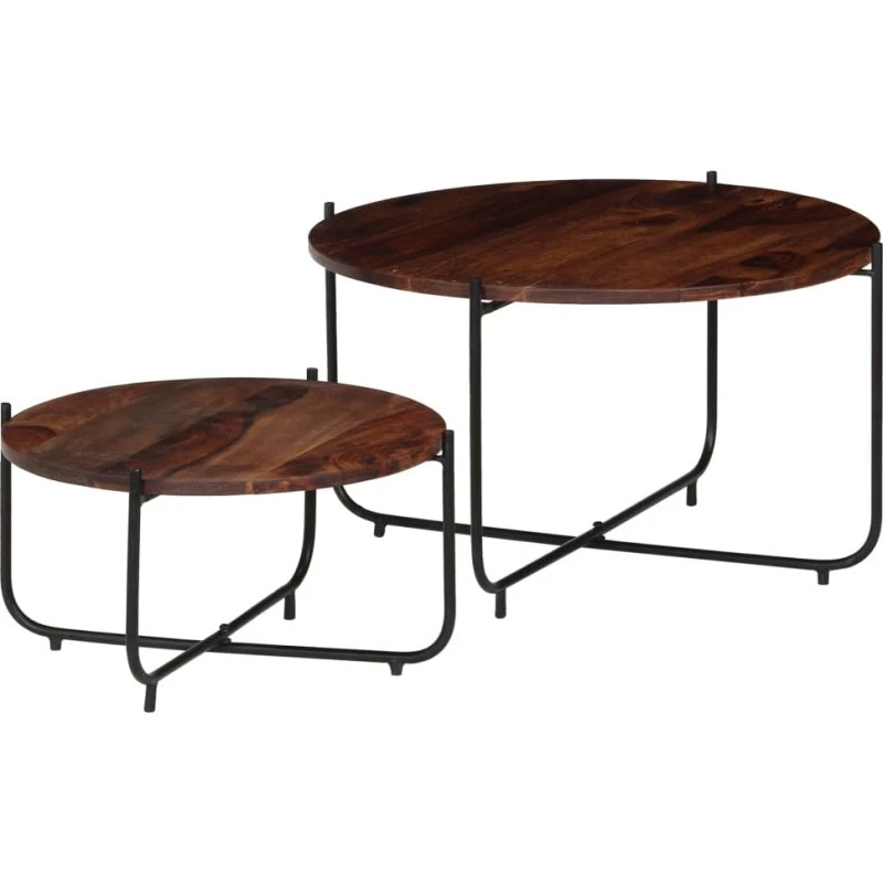 Sofabordssæt 2 dele i massivt akacietræ & stål 60x35 cm