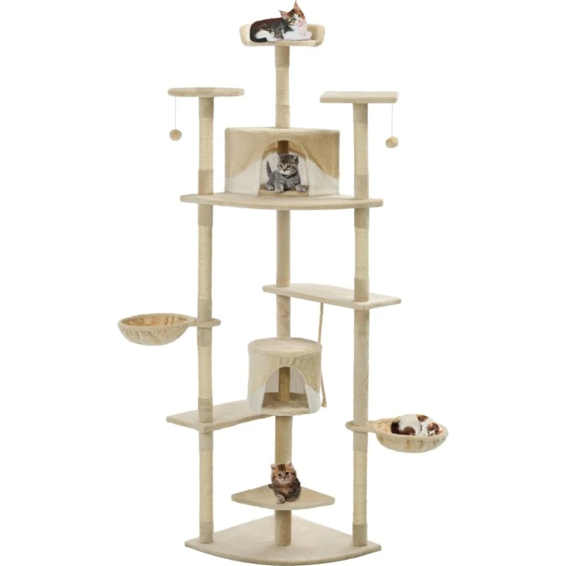 Kattetræ 203 cm beige/hvid med sisal kradsestolper