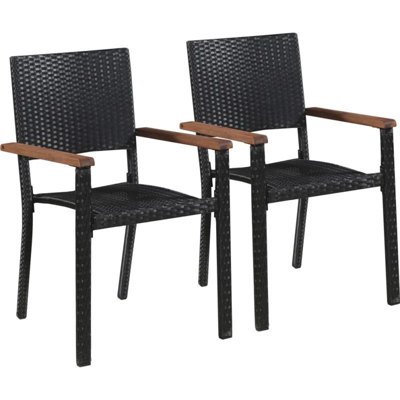 Havestole 2 stk. polyrattan sort med armlæn