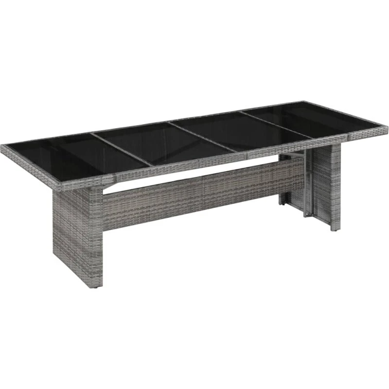 Havebord i polyrattan med glas 240x90x74 cm