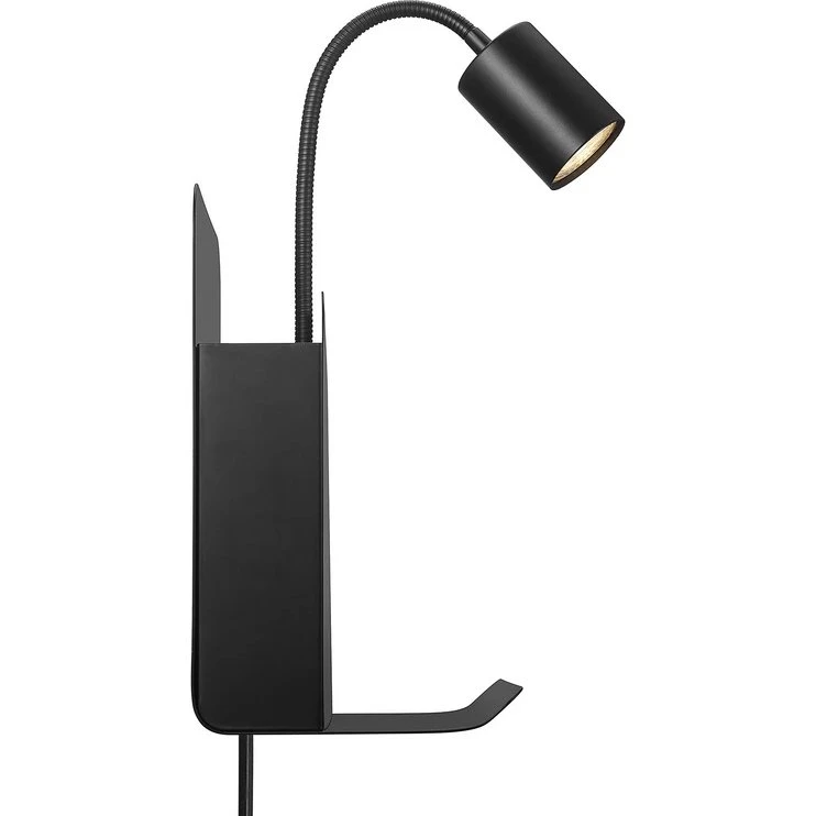 Nordlux Roomi væglampe sort med hylde og USB