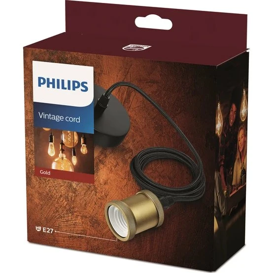 Philips Retro-ledning og fatning, mat guld/sort