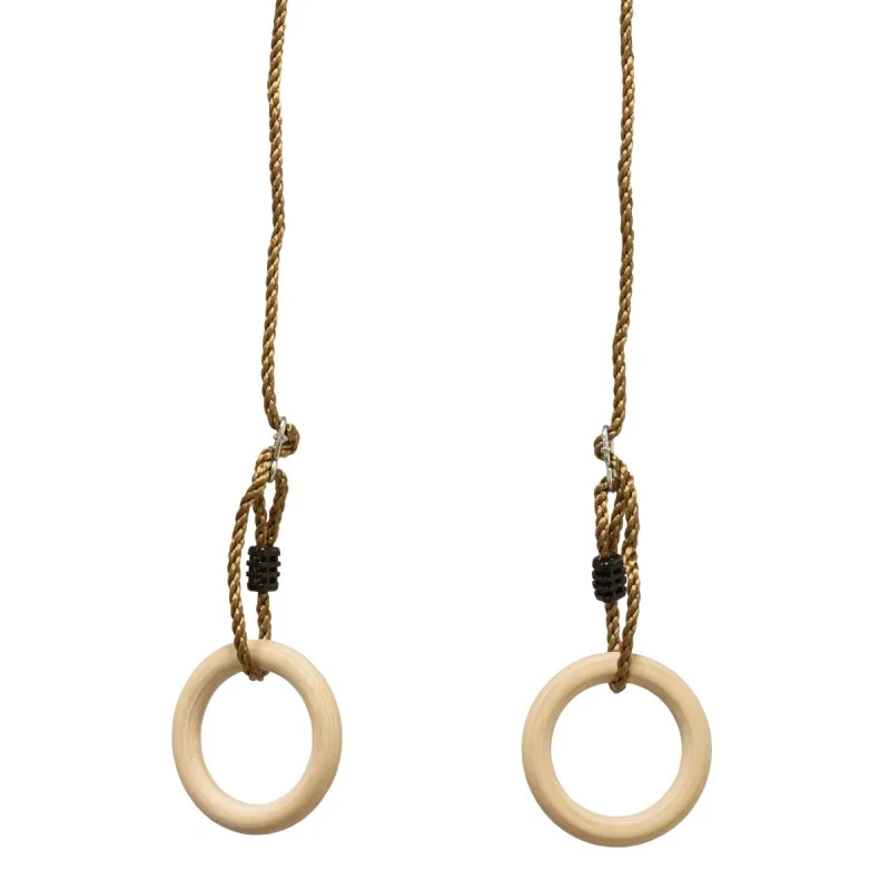 Gymnastik-/romerringe i træ Ø15,8 cm med justerbart reb