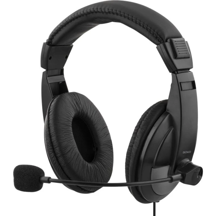DELTACO USB stereo-headset med mikrofon og volumen (sort)