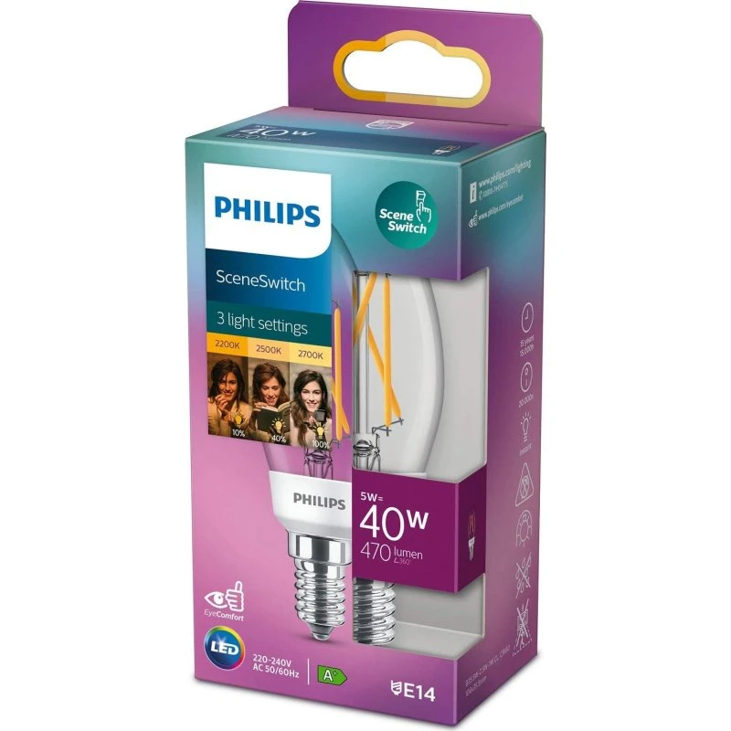 Philips SceneSwitch LED E14 stearinlys 5/2,5/1W klar