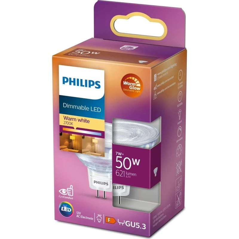 Philips WarmGlow LED GU5.3 7W (50W) 621lm 12V Dæmpbar