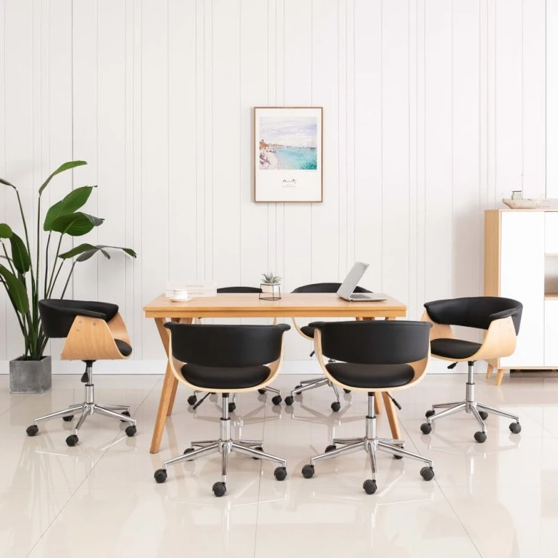 Drejelige spisebordsstole 6 stk. i sort kunstlæder