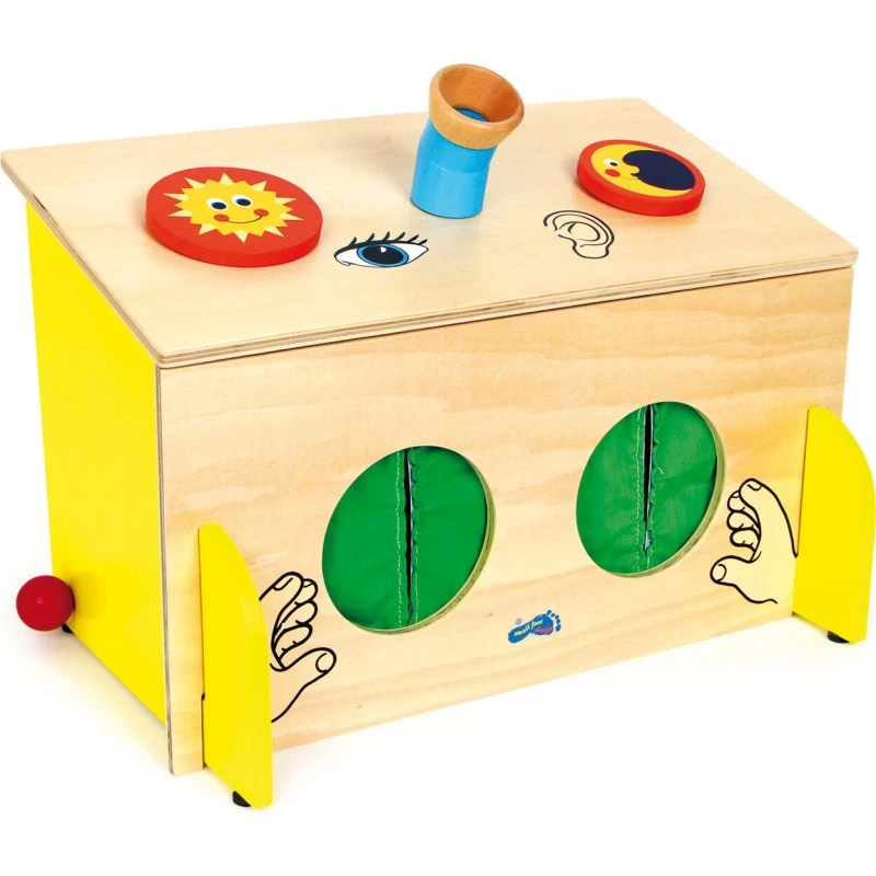 Small Foot Sansekasse i træ og tekstil – følekasse 40x25x31cm
