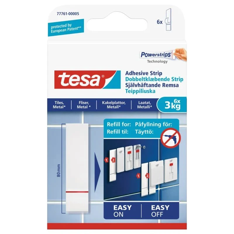 tesa Powerstrips Refill 3 kg til fliser og metal, 6 stk